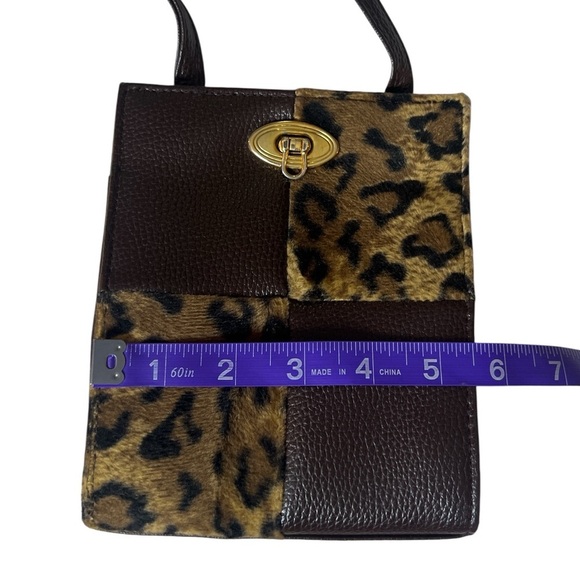 Vintage COMECO Patchwork Faux Leopard Fur Print Color block Crossbody Purse - Picture 10 of 11